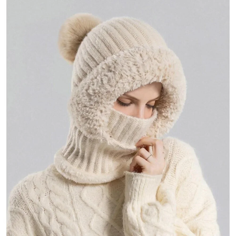 Women's Knit Beanie Hat Fleece Lined Winter Scarf Mask Set Snow Caps Plush